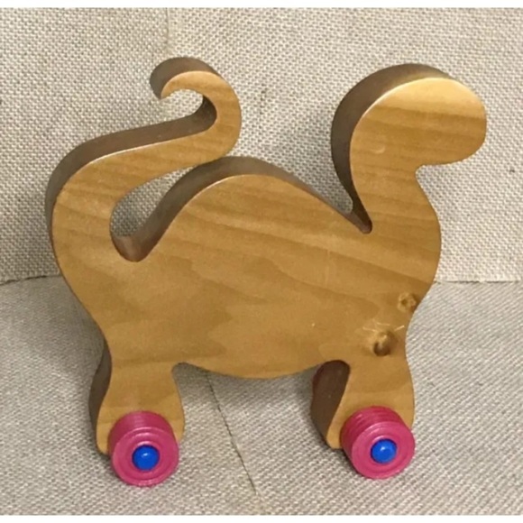 Other - Brontosaurus Dinosaur Wood Figure Decor Pull Toy Style Rustic Whimsical Novelty